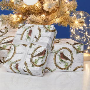 Christmas Gold Frame Bird Vintag Geschenkpapier