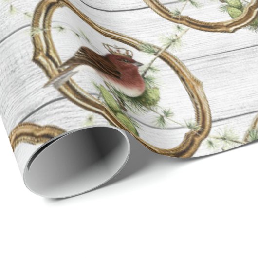 Christmas Gold Frame Bird Vintag Geschenkpapier (Rolleneckpunkt)