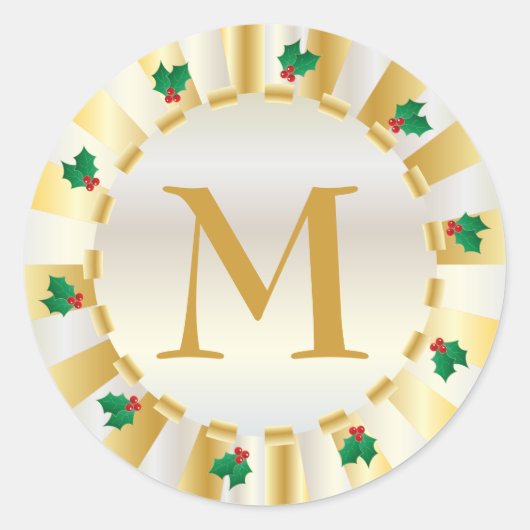 Christmas Gold Holly Monogram Umschlag Aufkleber (Vorderseite)