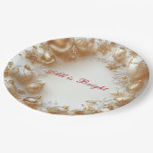 Christmas Gold Ornaments,Snowflakes All is Bright Pappteller (Schrägansicht)