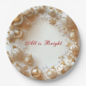 Christmas Gold Ornaments,Snowflakes All is Bright Pappteller (Vorderseite)