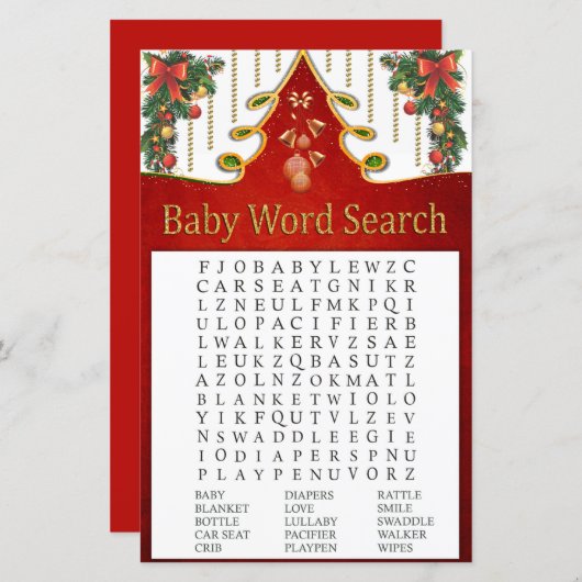 Christmas Gold Tree Baby Shower Word Search Game (Vorne/Hinten)