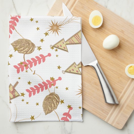 Christmas Gold Trees Kitchen Towels Geschirrtuch (Viertel Falte)