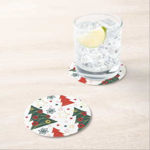 Christmas Gold Twinkle Starry Pines Runder Pappuntersetzer