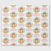 Christmas golden bells watercolor and red bow geschenkpapier (Flach)
