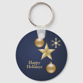 Christmas Golden Ornaments Stars Navy Blue Elegant Schlüsselanhänger