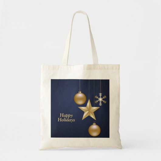 Christmas Golden Ornaments Stars Navy Blue Elegant Tragetasche (Vorne)