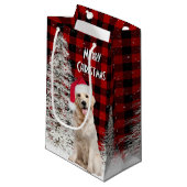 Christmas Golden Retriever auf Buffalo Kariert Kleine Geschenktüte (Vorderseite Schrägansicht)