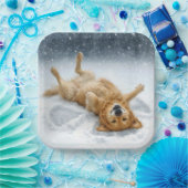Christmas Golden Retriever Making a Snow Angel Pappteller (Party)
