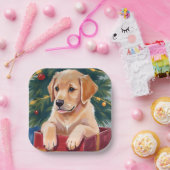 Christmas Golden Retriever Puppy Present Holiday Pappteller (Party)