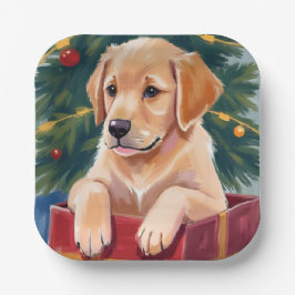 Christmas Golden Retriever Puppy Present Holiday Pappteller