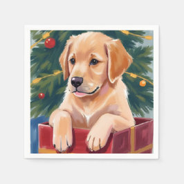 Christmas Golden Retriever Puppy Present Holiday Serviette