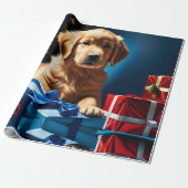 CHRISTMAS GOLDEN RETRIEVY PUPPY GESCHENKPAPIER (Ungerollt)