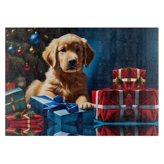CHRISTMAS GOLDEN RETRIEVY PUPPY SCHNEIDEBRETT (Vorderseite)