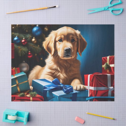 CHRISTMAS GOLDEN RETRIEVY PUPPY SEIDENPAPIER (Basteln)