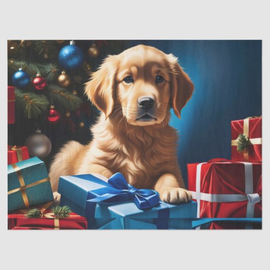CHRISTMAS GOLDEN RETRIEVY PUPPY SEIDENPAPIER (Vorderseite)