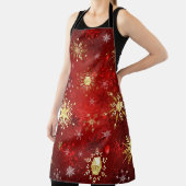 Christmas Golden Snowflakes on Red Background Schürze (InSitu)