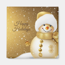 Christmas Golden Snowman Snowflakes Holidays Magnet
