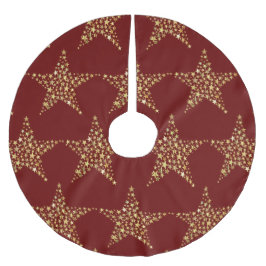 Christmas Golden Stars Red Marron Polyester Weihnachtsbaumdecke