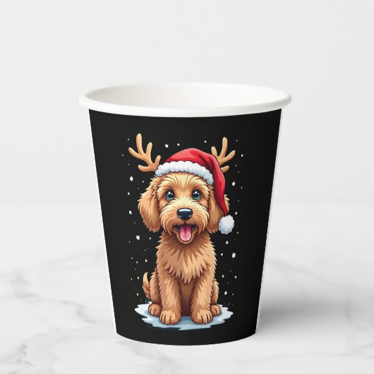 Christmas Goldendoodle Dog Reindeer Holiday Doodle Pappbecher (Vorderseite)