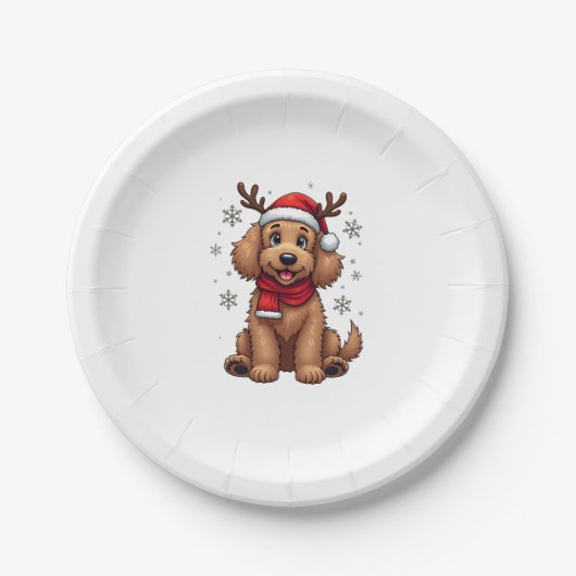 Christmas Goldendoodle Dog Reindeer Holiday Doodle Pappteller (Vorderseite)