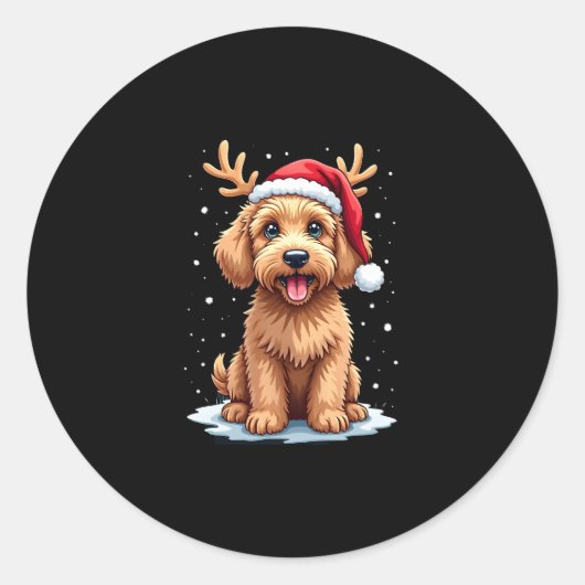 Christmas Goldendoodle Dog Reindeer Holiday Doodle Runder Aufkleber (Vorderseite)