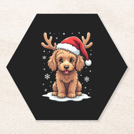 Christmas Goldendoodle Dog Reindeer Holiday Doodle Untersetzer (Vorderseite)