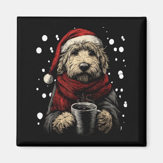 Christmas Goldendoodle Santa Hat Coffee Lover Funn Magnet (Vorne)