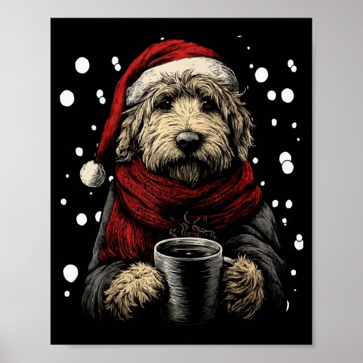 Christmas Goldendoodle Santa Hat Coffee Lover Funn Poster (Vorne)