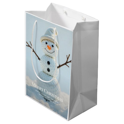 Christmas Golf Ball Snowman Mittlere Geschenktüte (Rückseite Schrägansicht)
