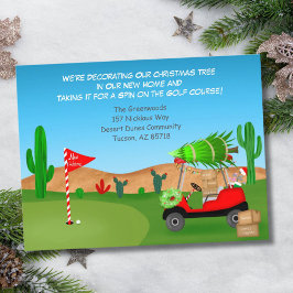 Christmas Golf Cart  Moving Boxes Desert Course Ankündigungspostkarte