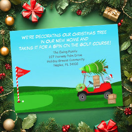Christmas Golf Cart With Moving Boxes Golf Course Ankündigungspostkarte
