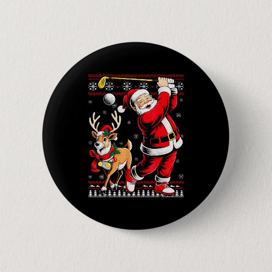 Christmas Golf Santa Golfer Christmas Pajama Reind Button (Vorderseite)