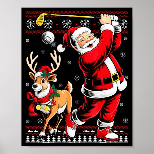 Christmas Golf Santa Golfer Christmas Pajama Reind Poster (Vorne)