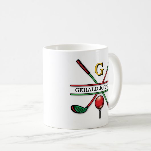 Christmas Golfer Monogram Design Kaffeetasse (VorderseiteRechts)