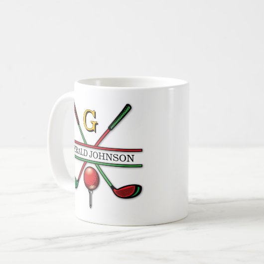 Christmas Golfer Monogram Design Kaffeetasse (Vorderseite Links)