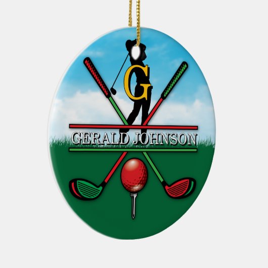 Christmas Golfer Monogram Design Keramik Ornament (Rechts)