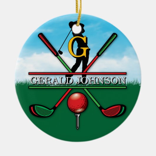 Christmas Golfer Monogram Design Keramik Ornament (Vorne)