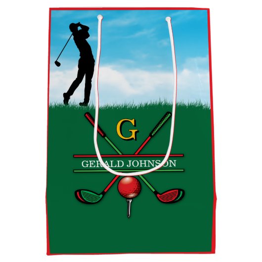 Christmas Golfer Monogram Design Mittlere Geschenktüte (Rückseite)