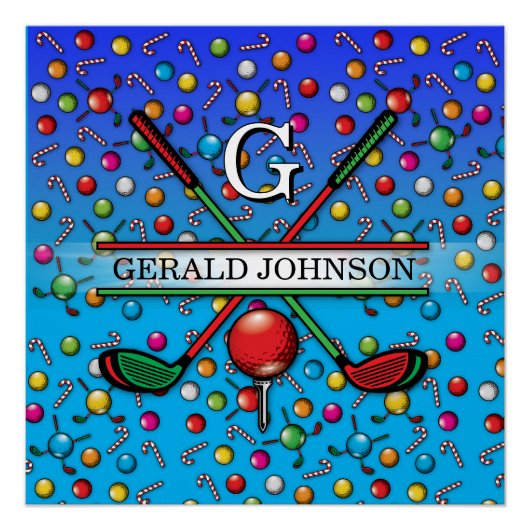 Christmas Golfer Monogram Design Poster (Vorderseite)