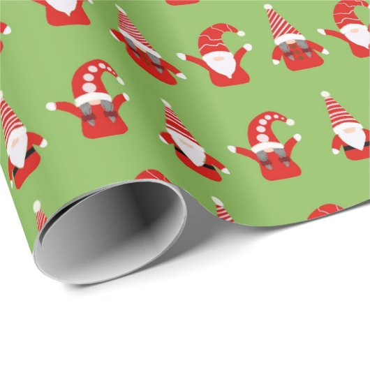 Christmas Gonk Green Wrapping Paper Geschenkpapier (Rolleneckpunkt)