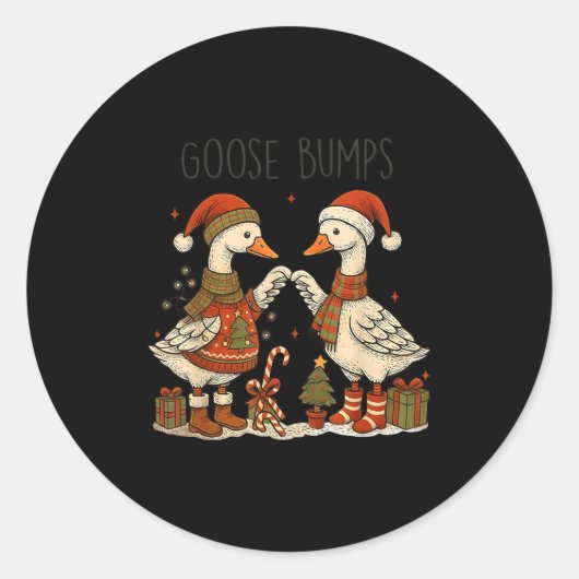 Christmas Goose Bumps Funny Santa Goose Couple Runder Aufkleber (Vorderseite)