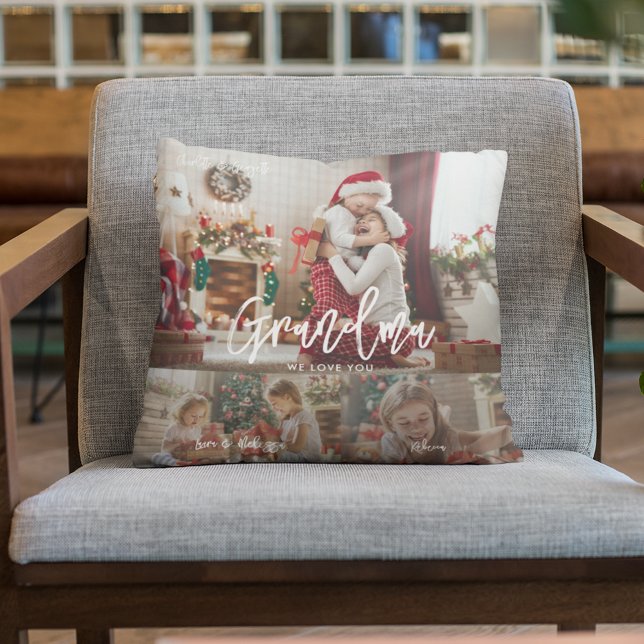 Christmas Gramdma Foto Collage Personalisiert Kissen (Christmas Grand kids Photo Collage Grandma Throw Pillow)