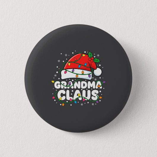 Christmas Grandma Claus Santa Hat Christmas Lights Button (Vorderseite)