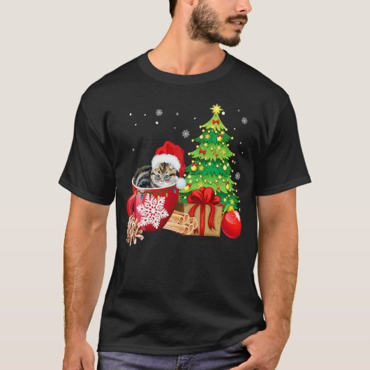 Christmas Gray Tabby Cat Ugly Xmas Tree Lights Paj T-Shirt (Vorderseite)
