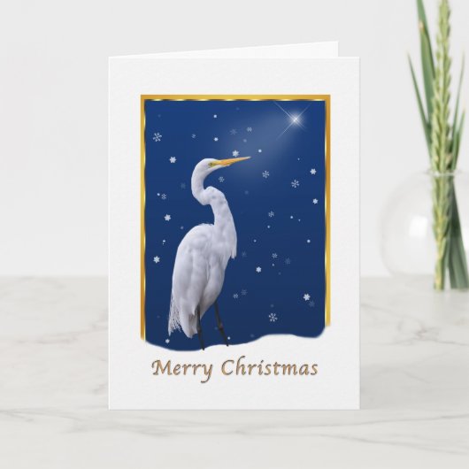 Christmas, Great Egret Bird Feiertagskarte (Vorderseite)