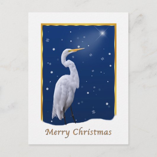Christmas, Great Egret Bird, Religion Feiertagspostkarte (Vorderseite)