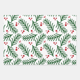 Christmas Green Berries Modern Wrapping Paper Geschenkpapier Set