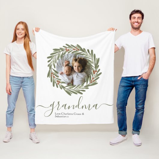 Christmas Green Berry Wreath Foto Personalisiert Fleecedecke (Beispiel)