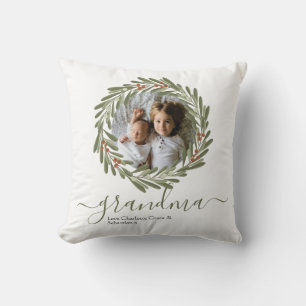 Christmas Green Berry Wreath Foto Personalisiert Kissen